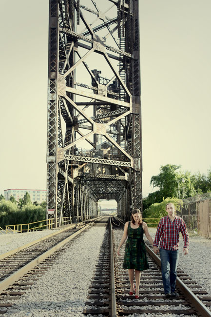 Engagement pic...3 :  wedding e pics photographer engagement urban green Train Bridge