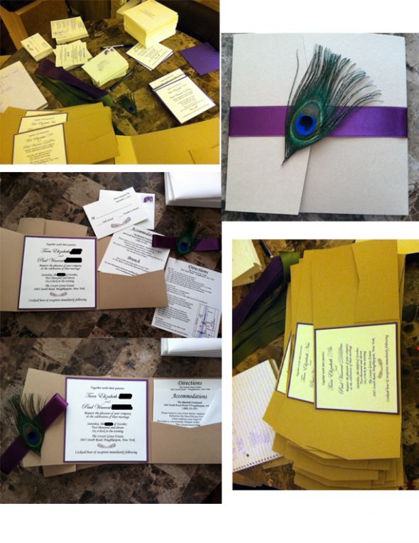  invitations diy teal blue gold purple ivory Wedding Invitation