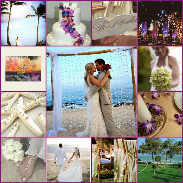 wedding inspiration board beach destination tropical orange purple